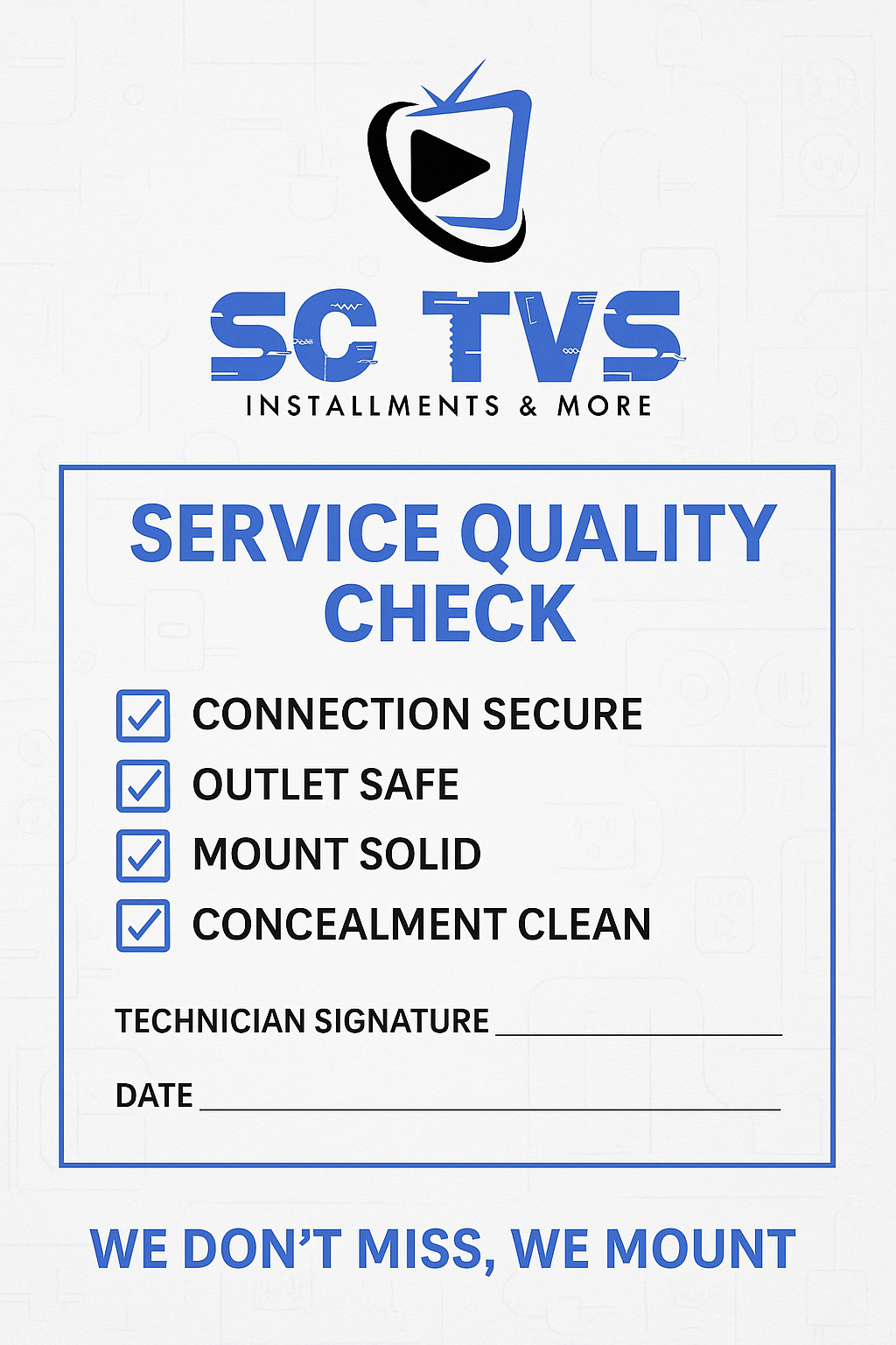 SC TVs Service Quality Check checklist