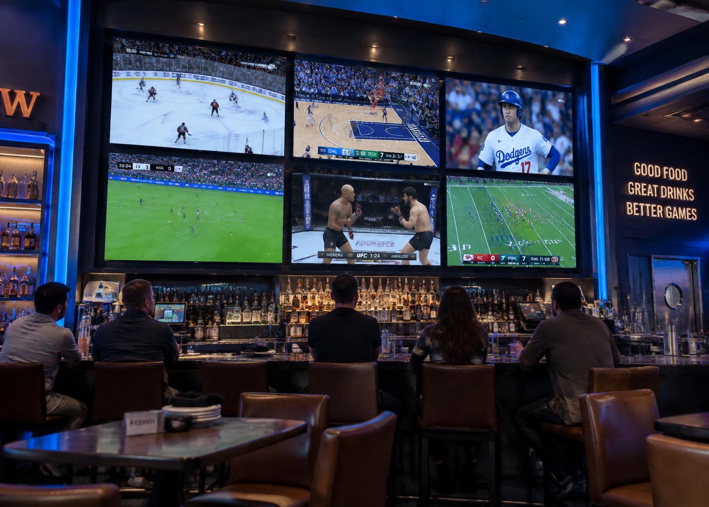 6-Screen Sports Bar Wall